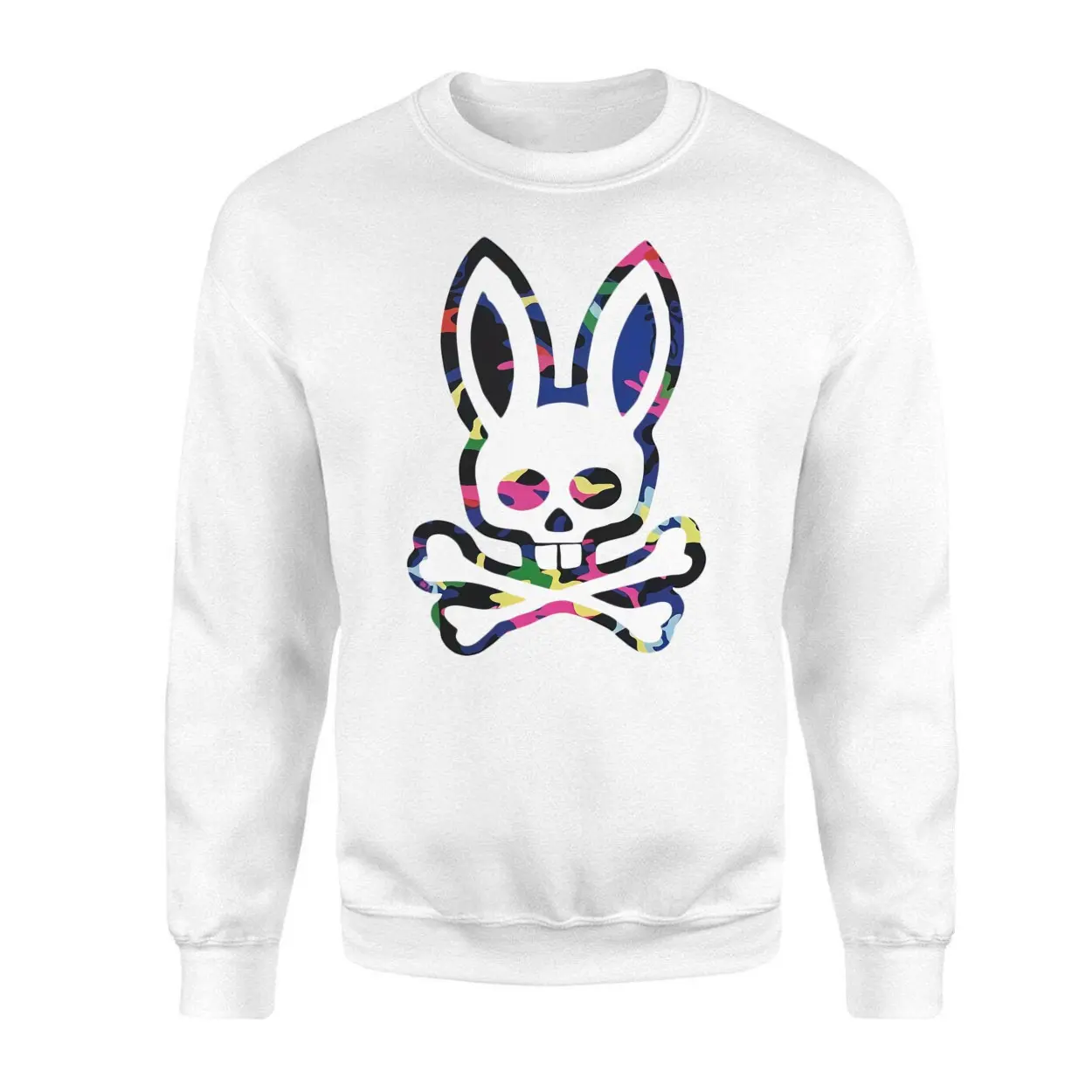 Colorful Camo Bunny Skull Crossbones T Shirt 3 1.jpg