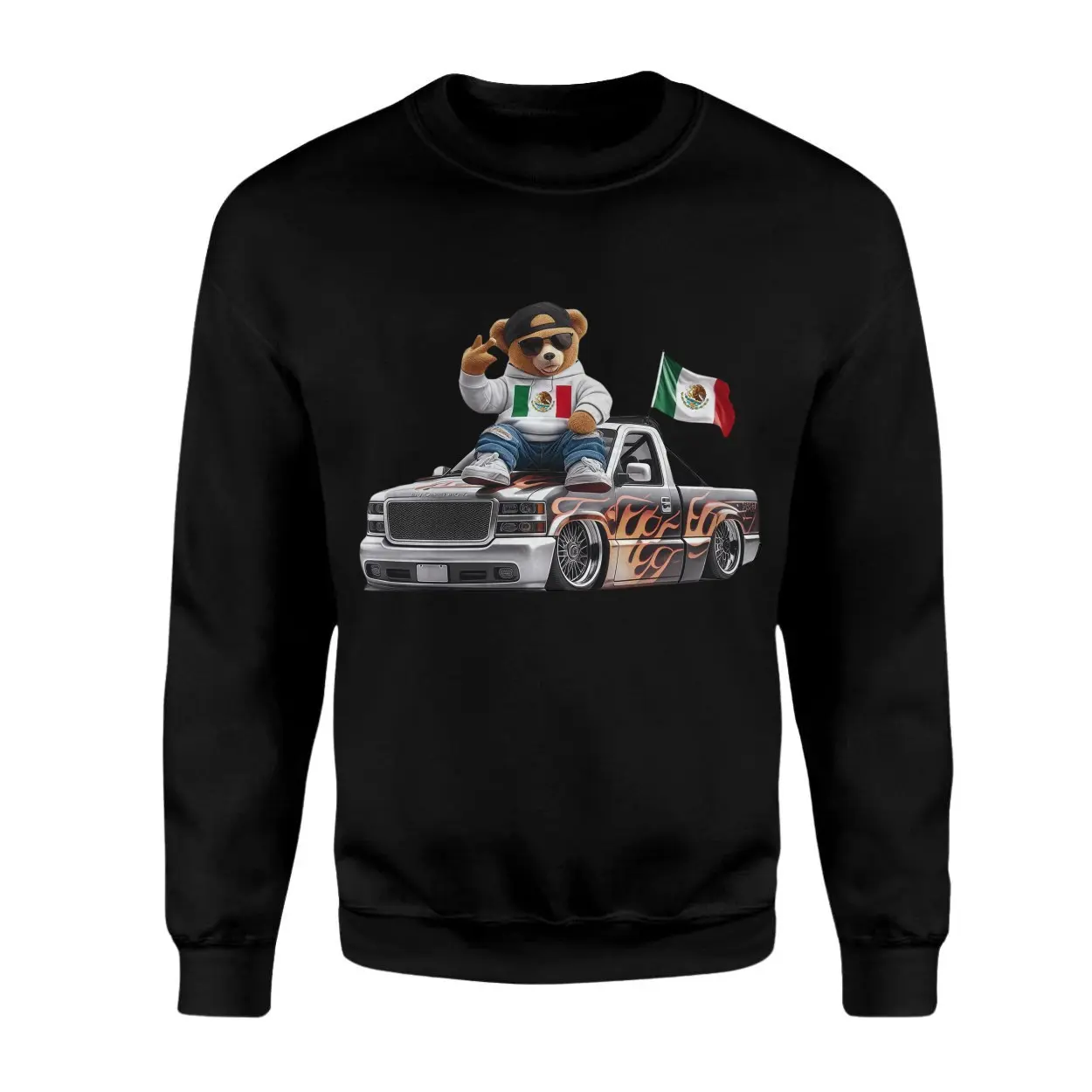 Cool Bear with Mexico Flag Lowrider Truck T Shirt 3 1.jpg