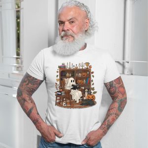 Cozy Ghost Reading Books Halloween T Shirt 7 1.jpg