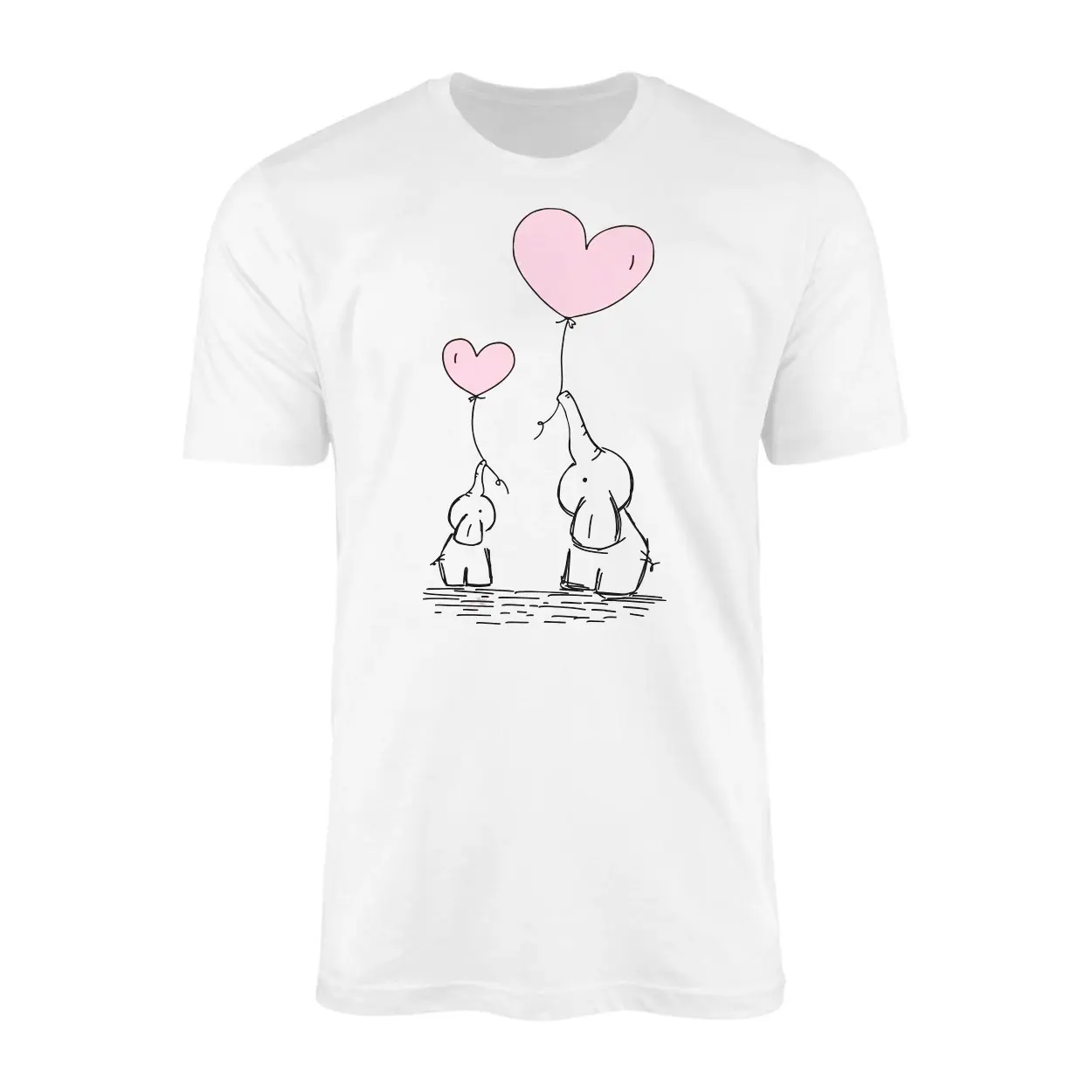 Cute Elephant Mom and Baby with Heart Balloons T Shirt 1 1.jpg