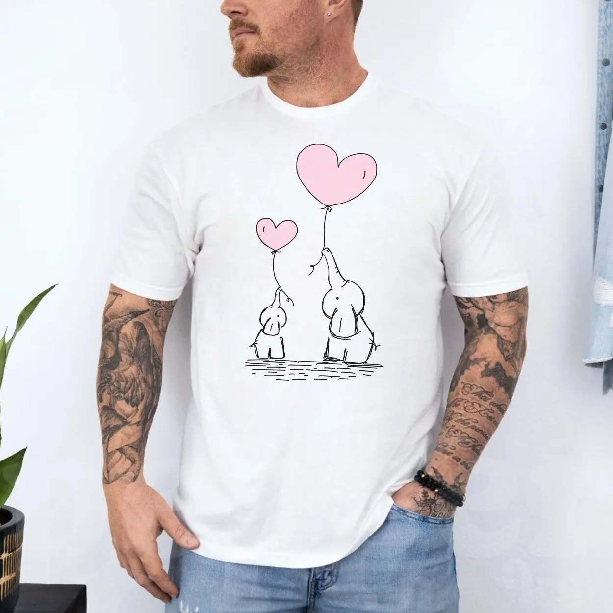 Cute Elephant Mom and Baby with Heart Balloons T Shirt 4 1.jpg