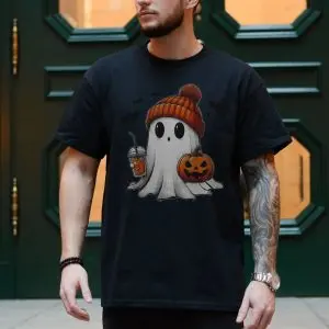 Cute Ghost with Pumpkin Spice Halloween T-Shirt 10 Cute Ghost with Pumpkin Spice Halloween T Shirt 4 1 1.jpg
