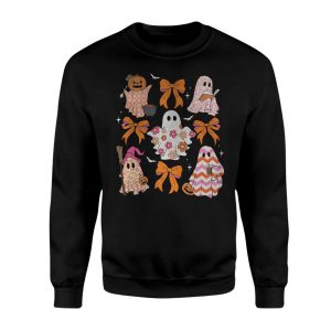 Cute Girly Ghosts with Bows Halloween T Shirt 3 1.jpg
