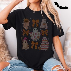 Cute Girly Ghosts with Bows Halloween T Shirt 5 1.jpg