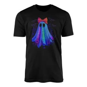 Cute Rainbow Ghost with Bow Funny Halloween T-Shirt