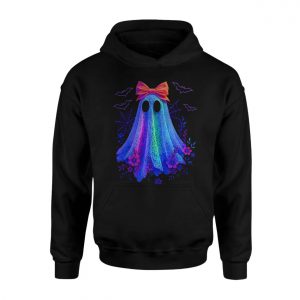 Cute Rainbow Ghost with Bow Funny Halloween T Shirt 2 1.jpg