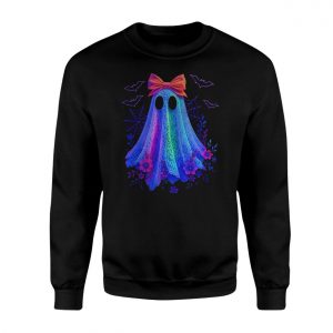 Cute Rainbow Ghost with Bow Funny Halloween T Shirt 3 1.jpg