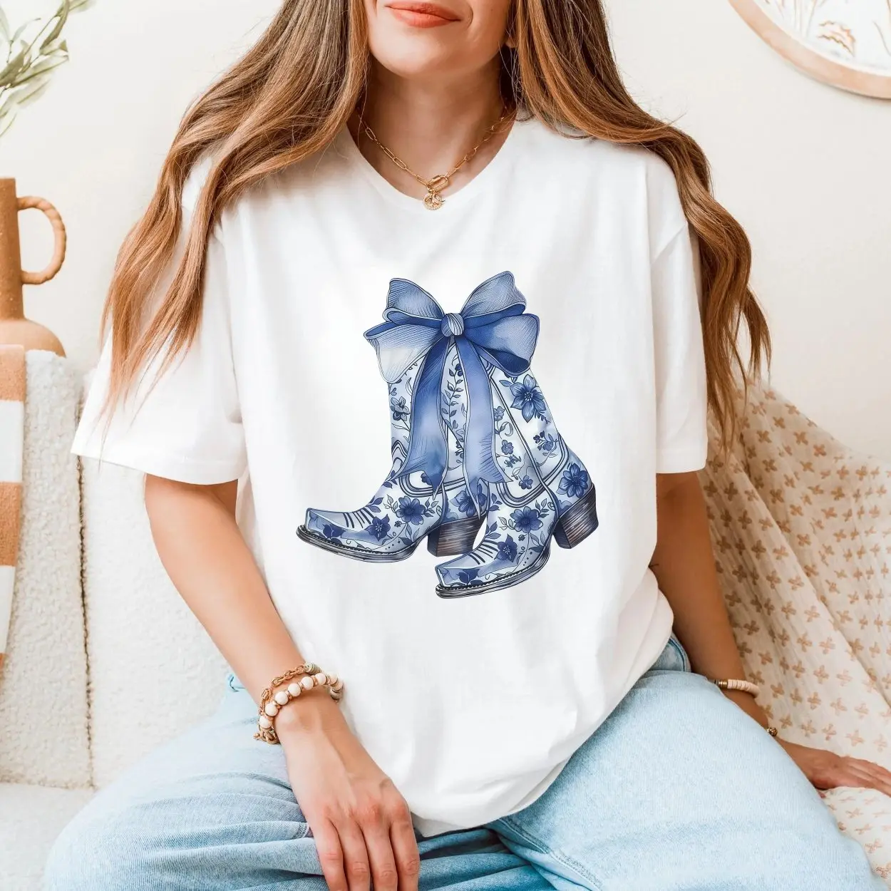 Floral2BCowboy2BBoots2Bwith2BBow2BWestern2BGraphic2BT Shirt2B5 BgW0o 1.jpg