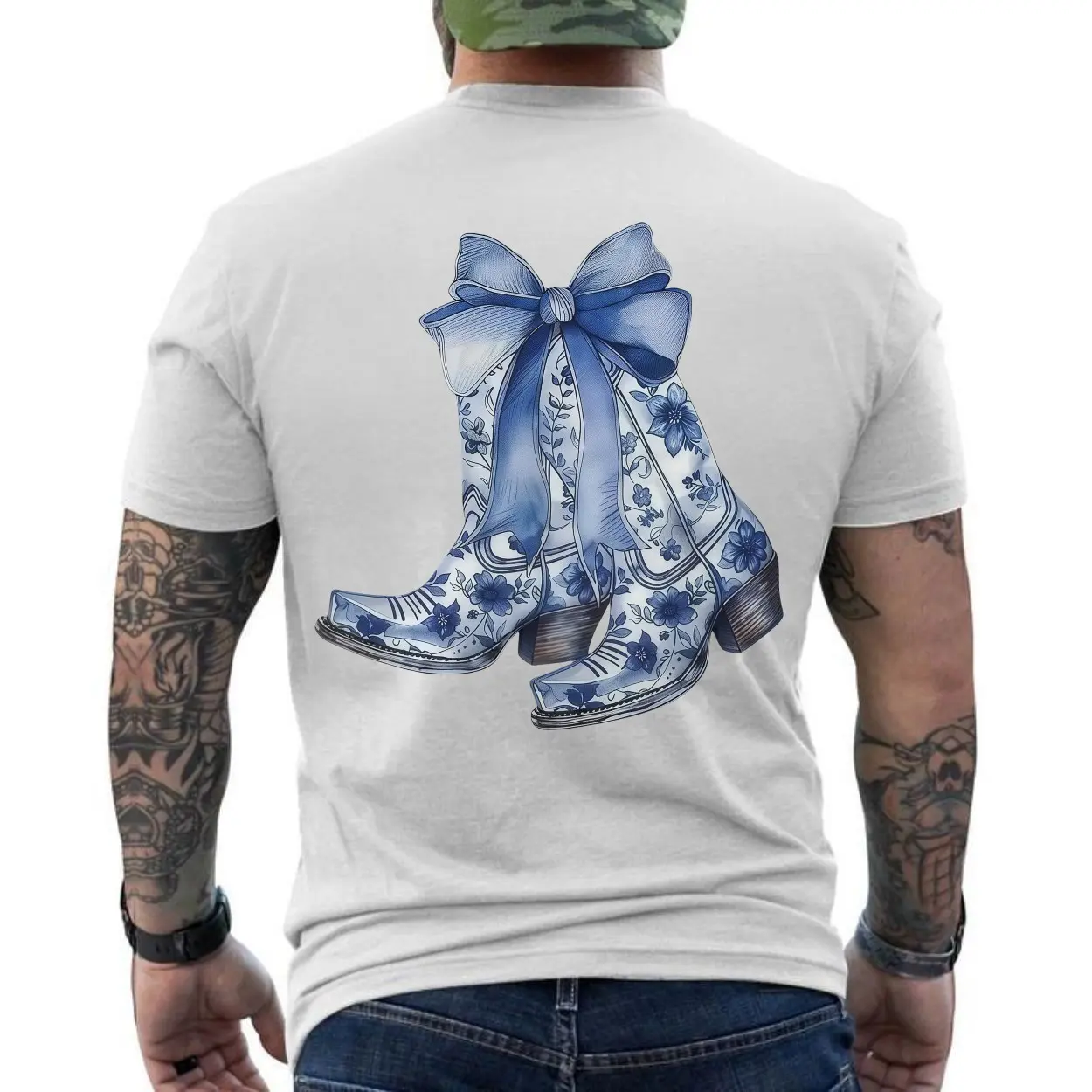 Floral2BCowboy2BBoots2Bwith2BBow2BWestern2BGraphic2BT Shirt2B6 NSExB 1.jpg