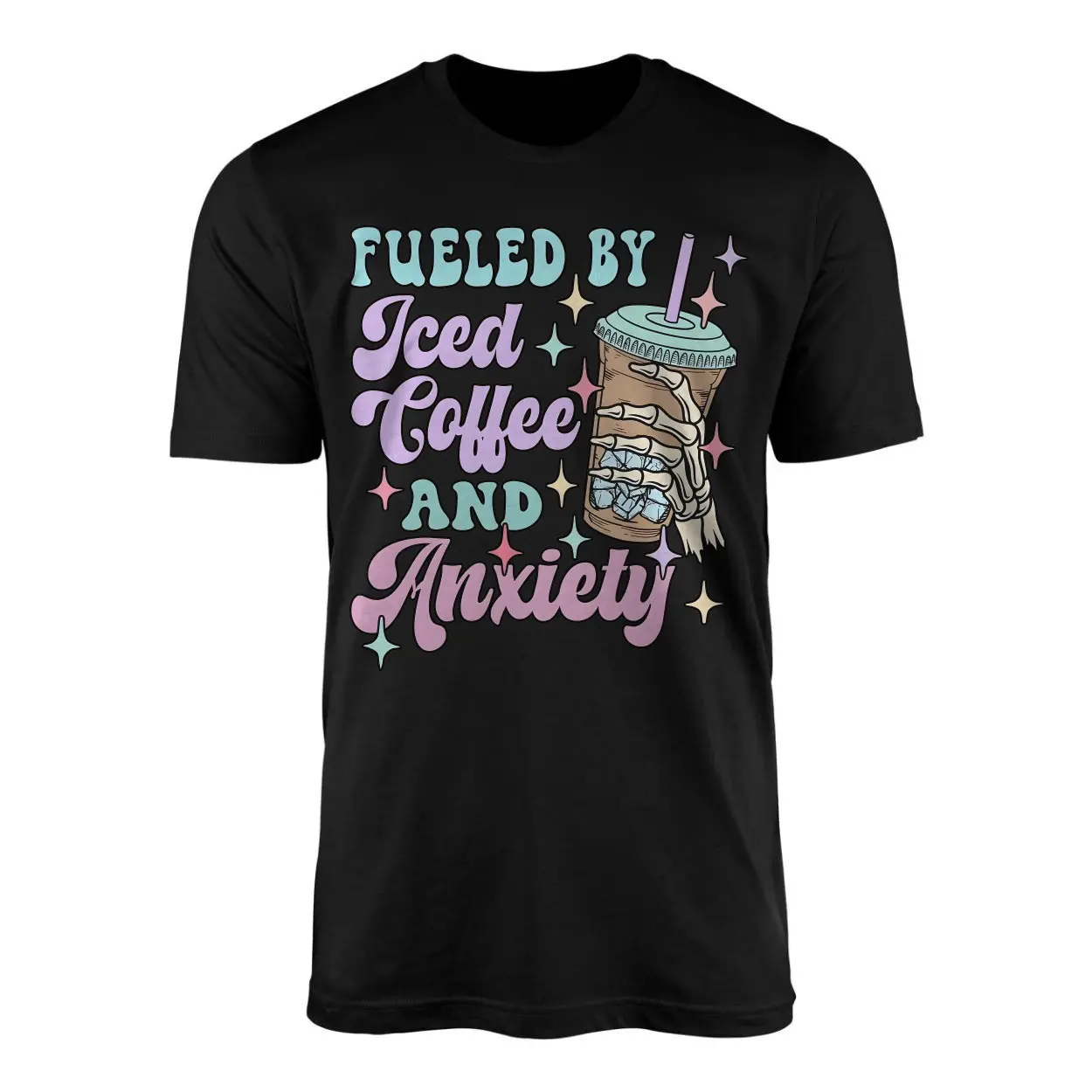 Fueled by Iced Coffee and Anxiety Skeleton Hand T Shirt 1 1.jpg