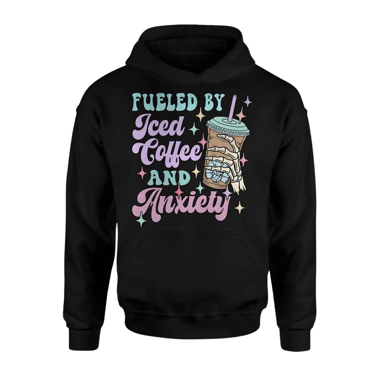 Fueled by Iced Coffee and Anxiety Skeleton Hand T Shirt 2 1.jpg