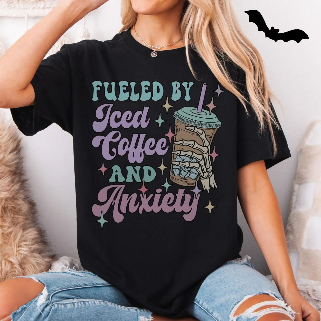 Fueled by Iced Coffee and Anxiety Skeleton Hand T Shirt 5 1.jpg