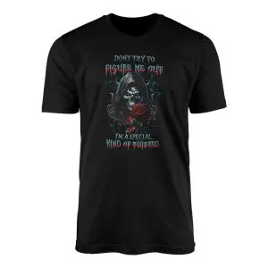 Grim Reaper Skull with Red Rose Gothic Graphic T-Shirt