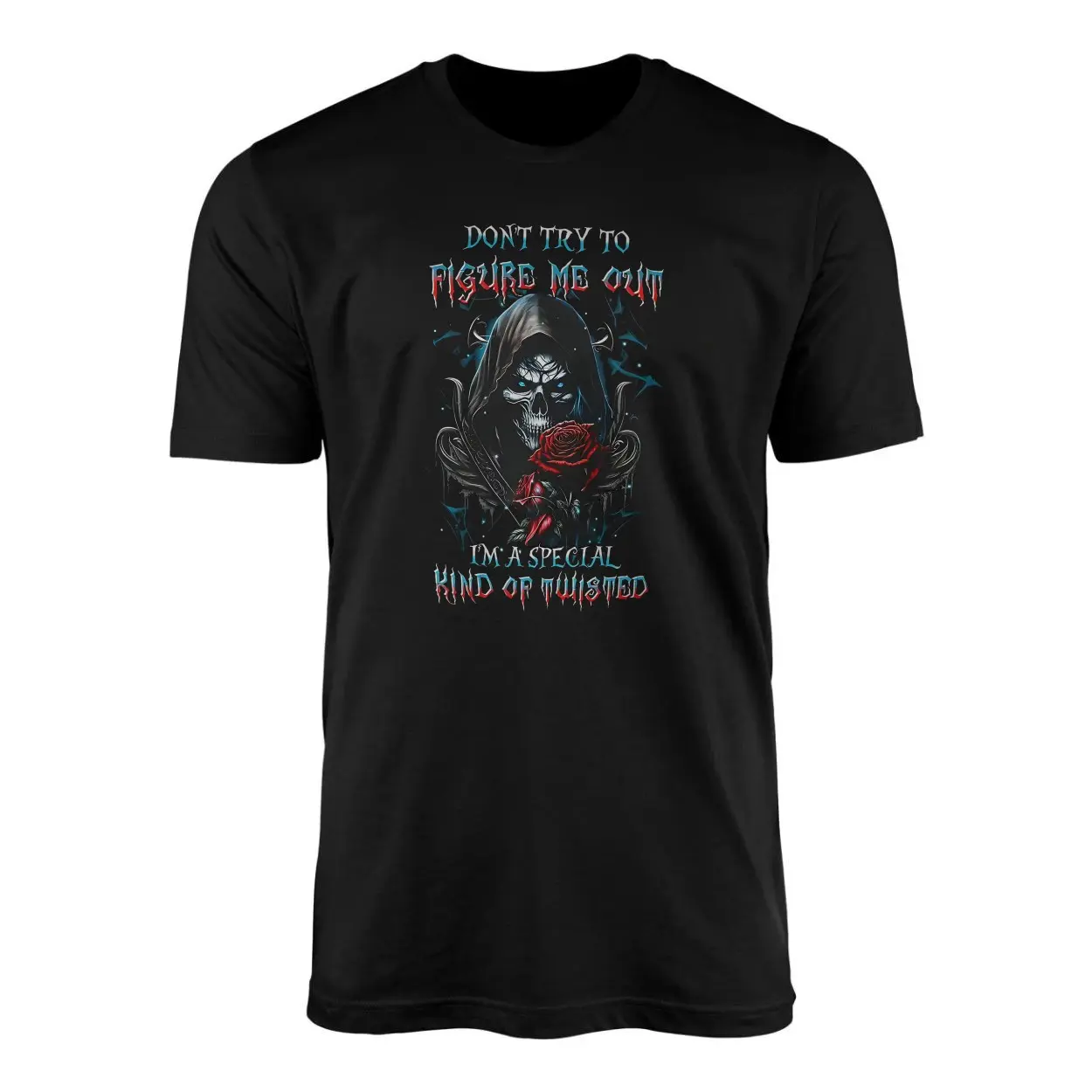 Grim Reaper Skull with Red Rose Gothic Graphic T Shirt 1 1 1.jpg