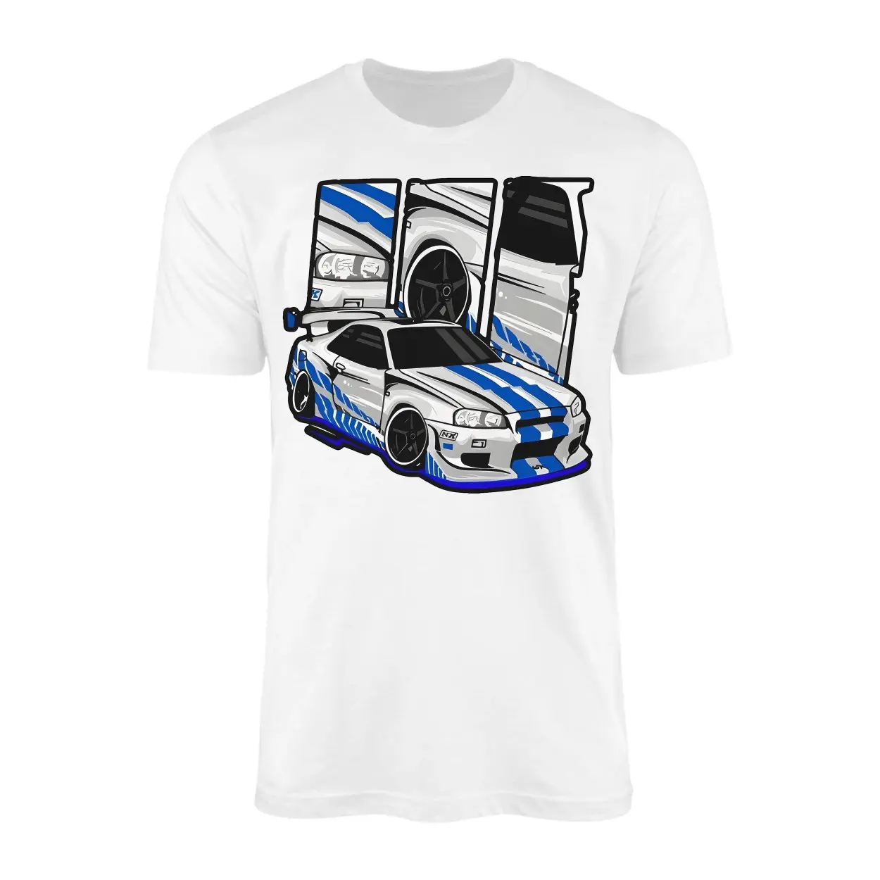 JDM Nissan Skyline GTR R34 Blue Stripes Racing Car T Shirt 1 1.jpg