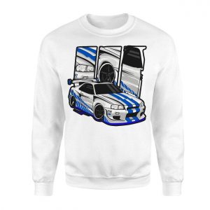 JDM Nissan Skyline GTR R34 Blue Stripes Racing Car T Shirt 3 1.jpg