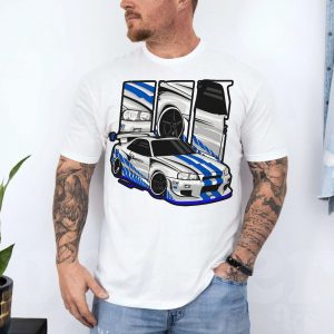 JDM Nissan Skyline GTR R34 Blue Stripes Racing Car T Shirt 4 1.jpg