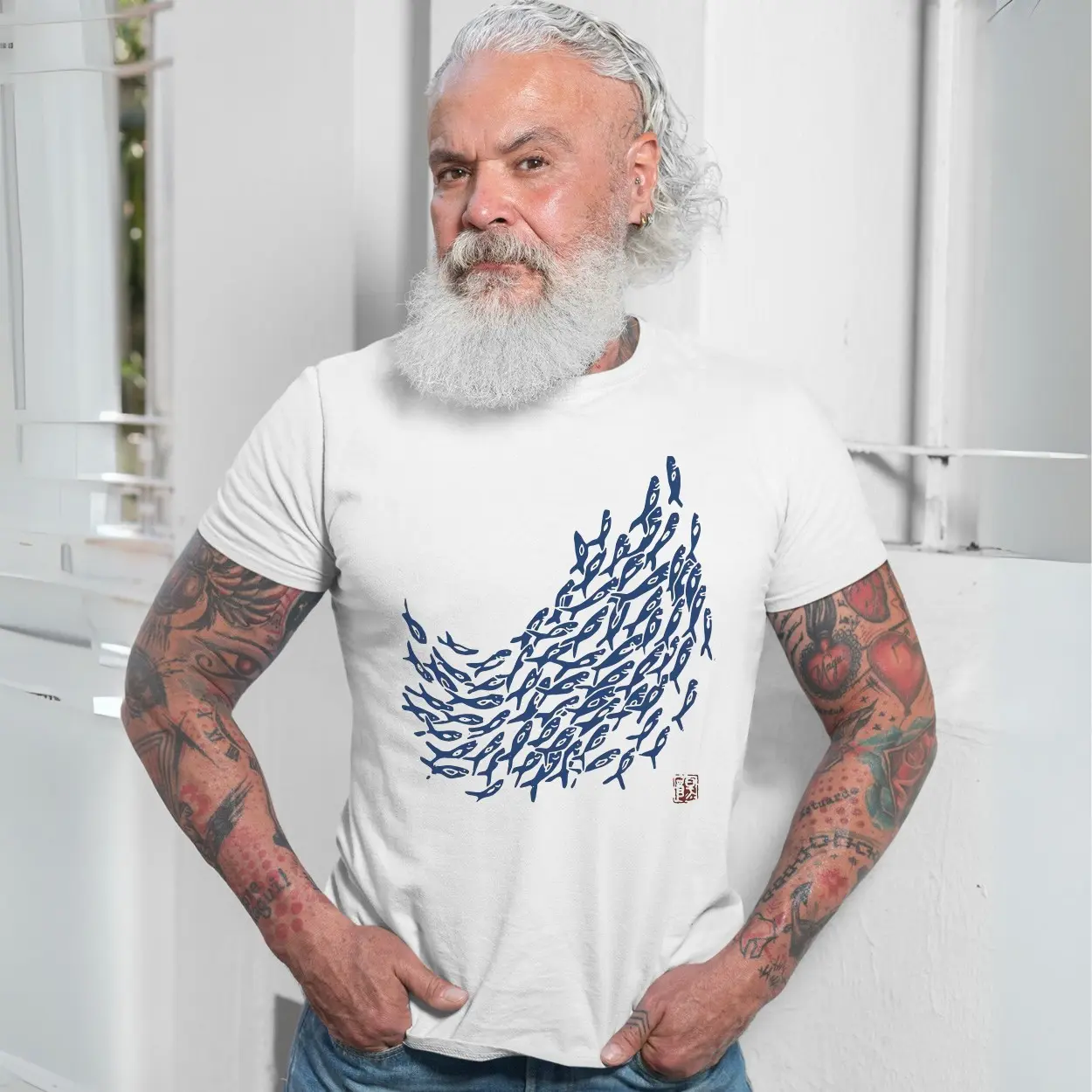 Japanese Art Inspired School of Fish Graphic T Shirt 7 1.jpg