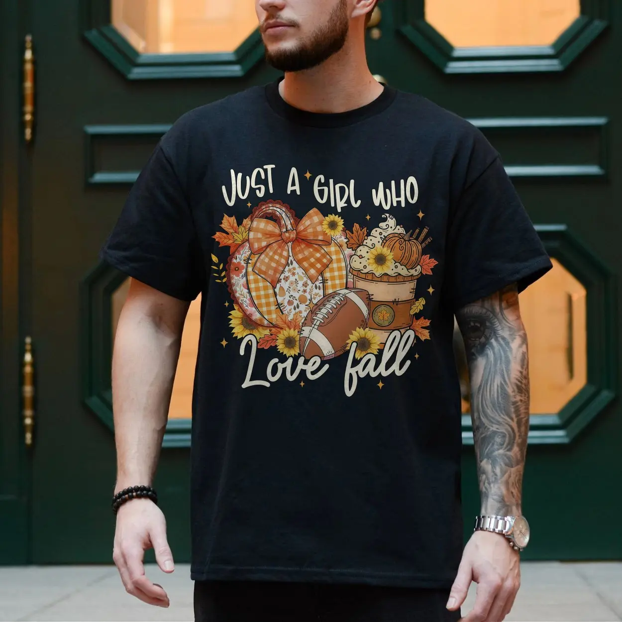 Just a Girl Who Loves Fall Pumpkin Coffee Football T Shirt 4 1.jpg