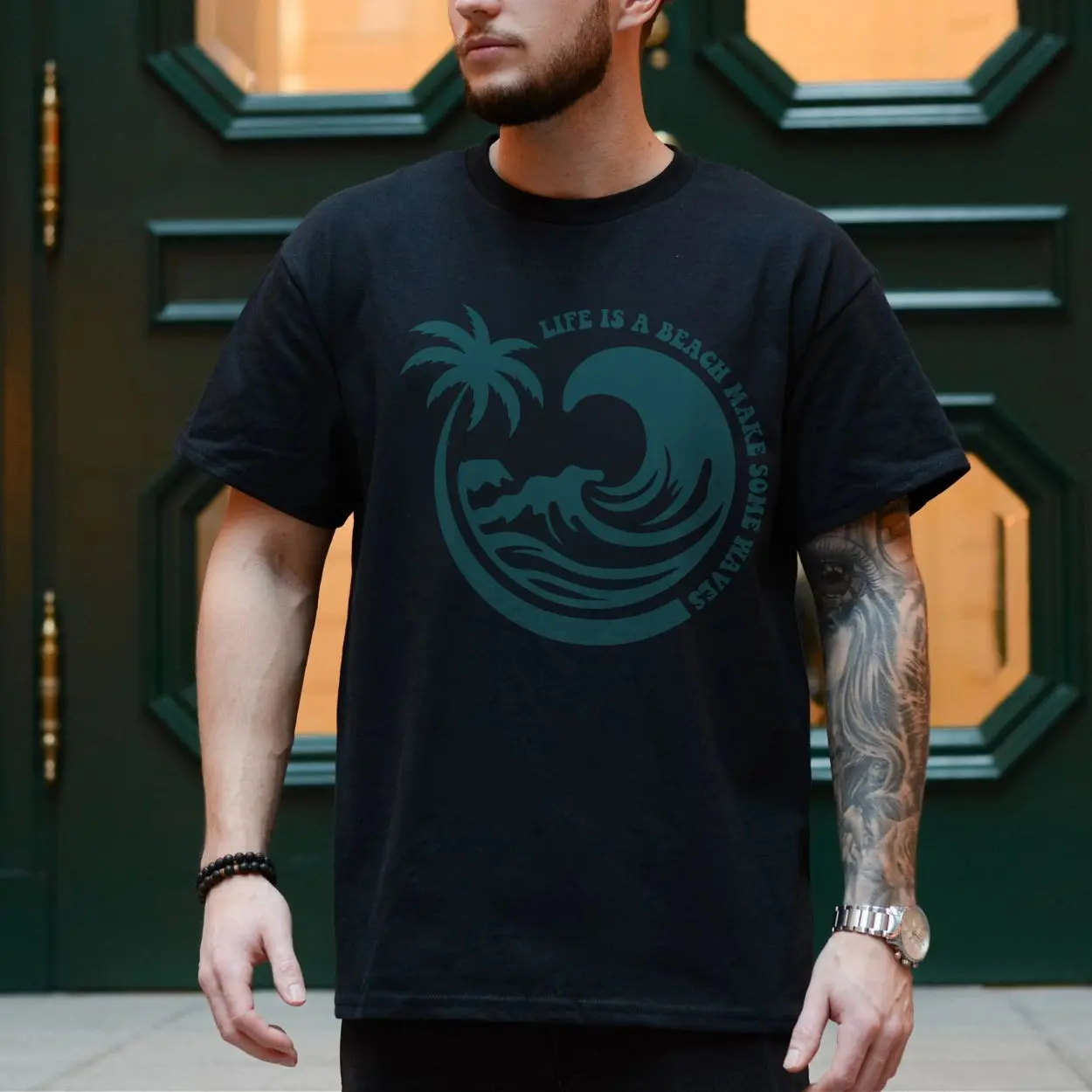 Life Is a Beach Ocean Wave Palm Tree Graphic T Shirt 4 1.jpg