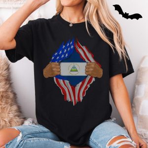 Nicaragua Flag Inside American Flag Ripped Effect T Shirt 5 1.jpg