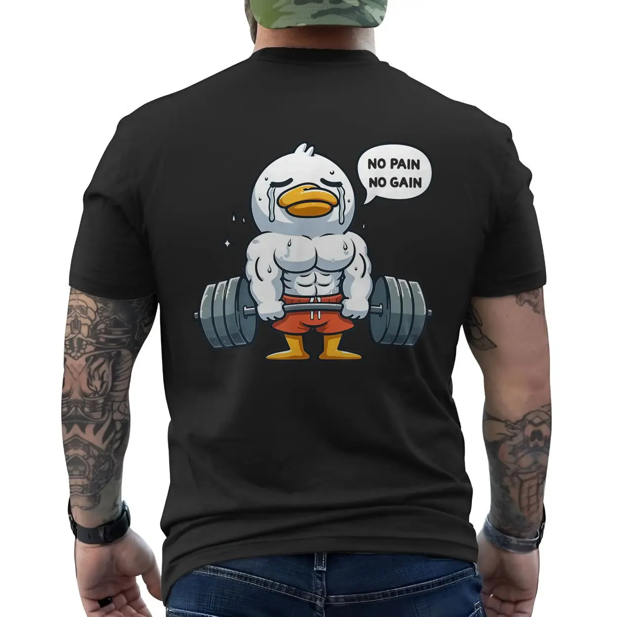 No Pain No Gain Funny Gym Duck Lifting Weights T Shirt 6 1.jpg