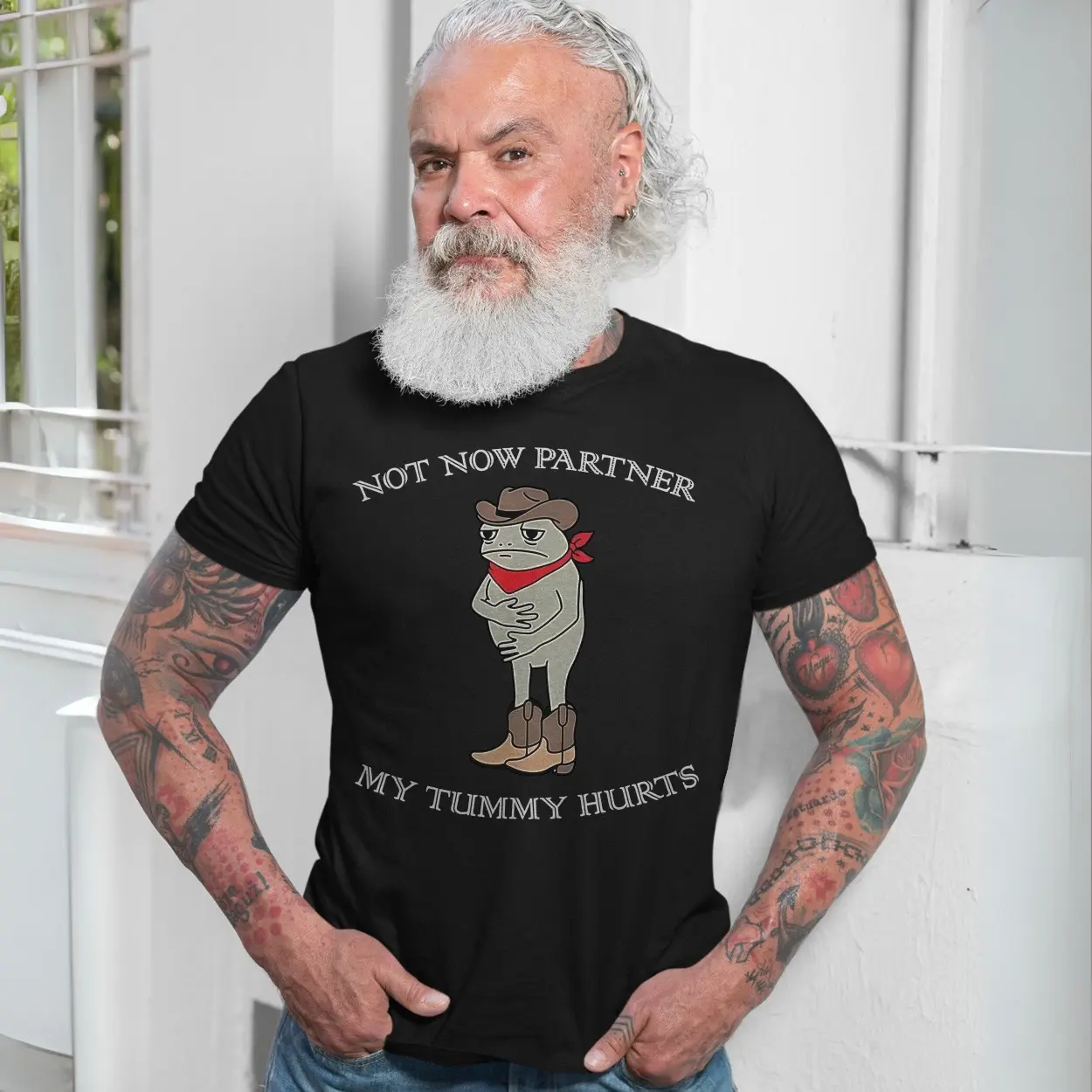 Not Now Partner My Tummy Hurts Funny Cowboy Frog T Shirt 7 1.jpg