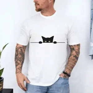 Peeking Black Cat with Big Eyes Cute T-Shirt 10 Peeking Black Cat with Big Eyes Cute T Shirt 4 1.jpg
