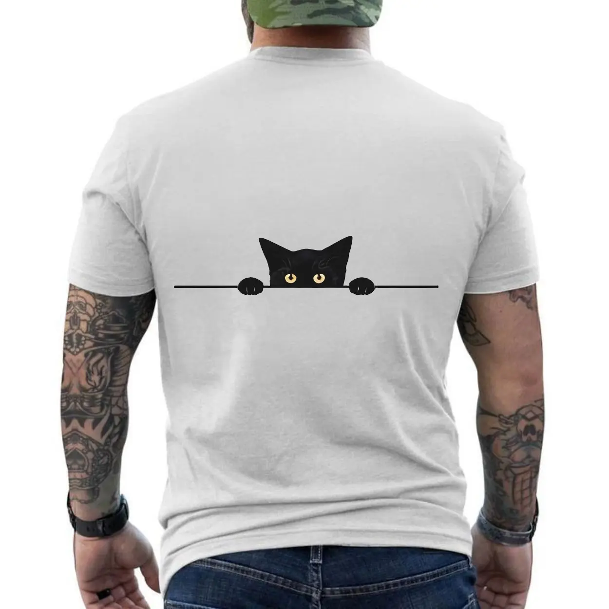 Peeking Black Cat with Big Eyes Cute T Shirt 6 1.jpg