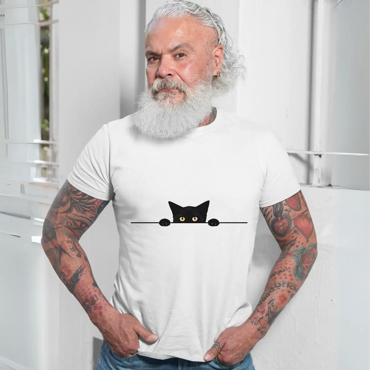 Peeking Black Cat with Big Eyes Cute T Shirt 7 1.jpg