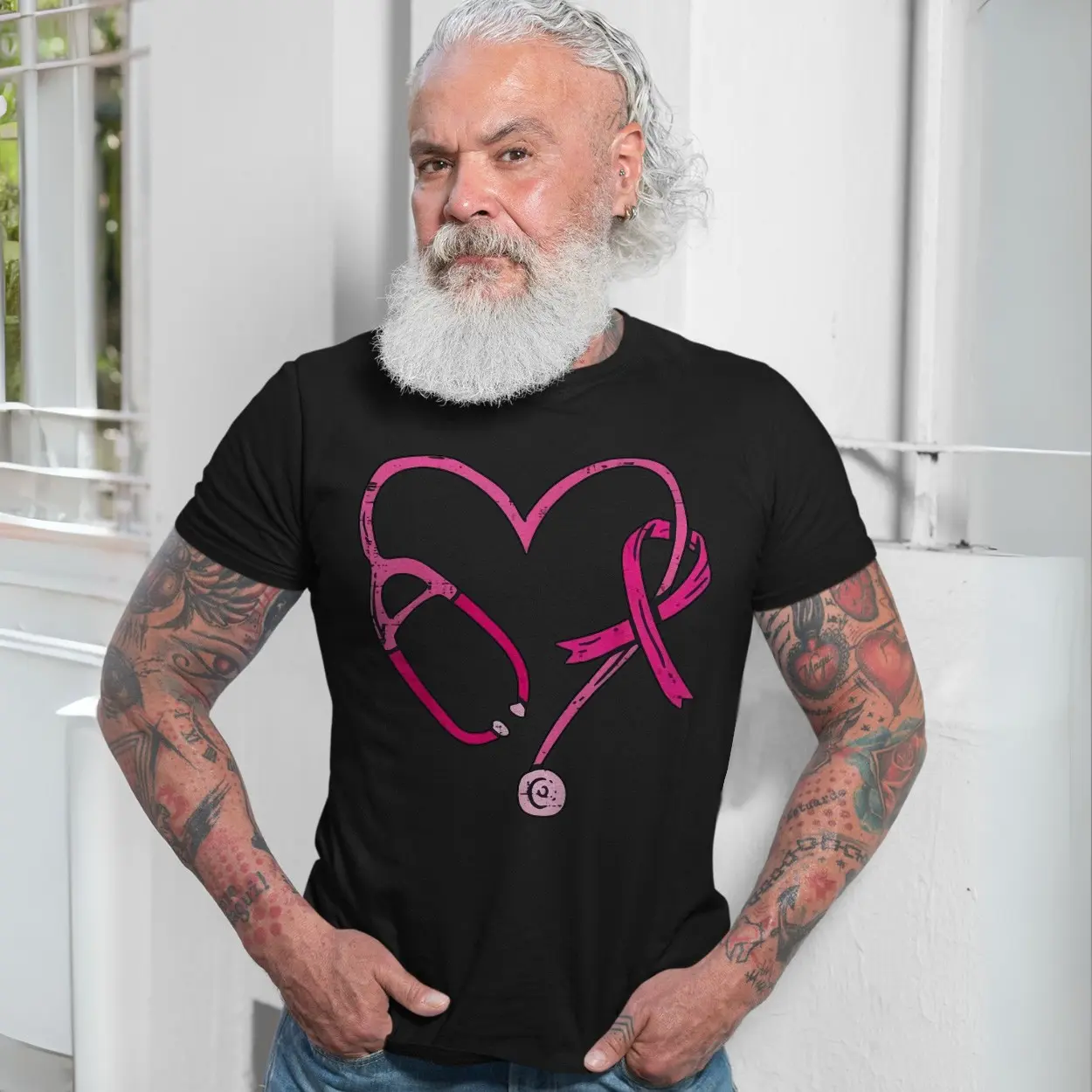Pink Ribbon Stethoscope Heart Breast Cancer Awareness T Shirt 7 1.jpg