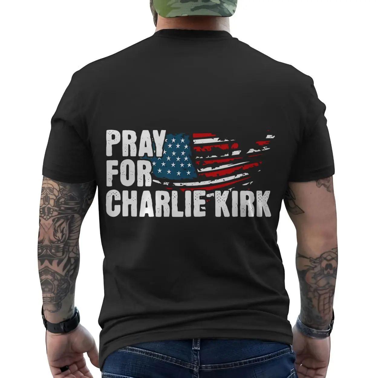 Pray For Charlie Kirk American Flag T Shirt 6 1.jpg