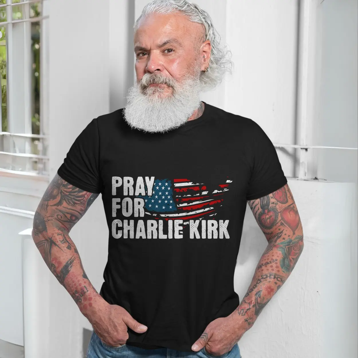 Pray For Charlie Kirk American Flag T Shirt 7 1.jpg