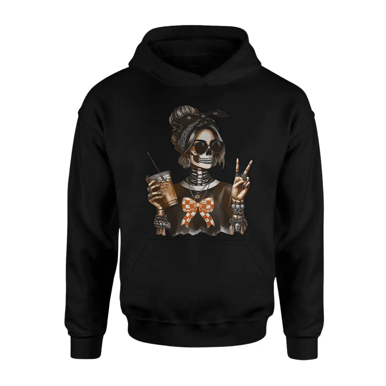 Skeleton Girl Peace Sign Iced Coffee Halloween T shirt 2 1.jpg