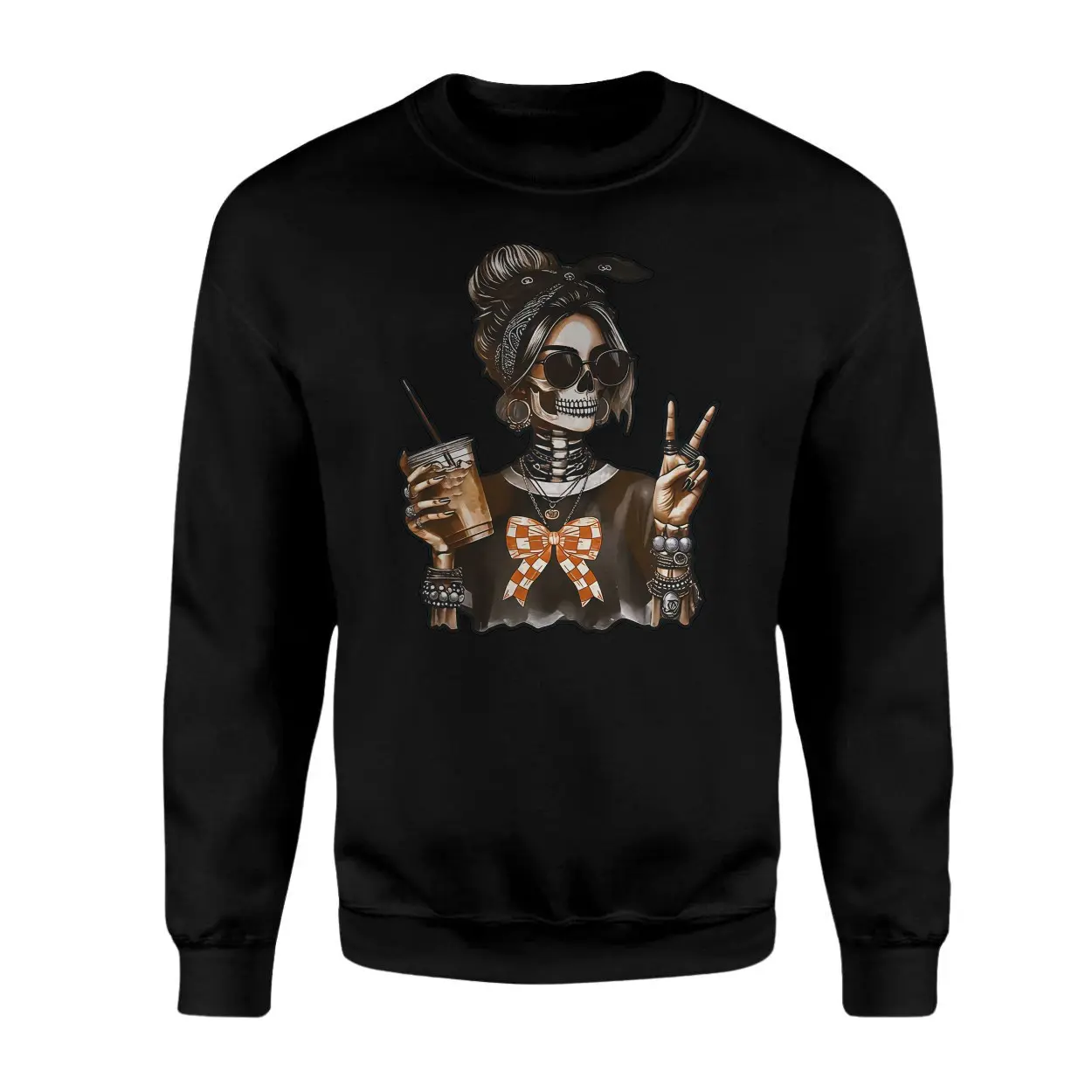 Skeleton Girl Peace Sign Iced Coffee Halloween T shirt 3 1.jpg