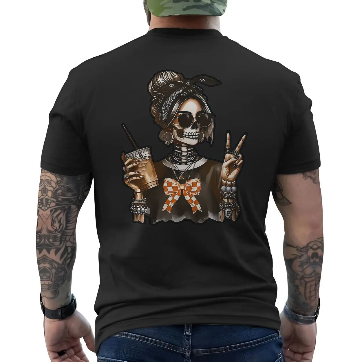 Skeleton Girl Peace Sign Iced Coffee Halloween T shirt 6 1.jpg