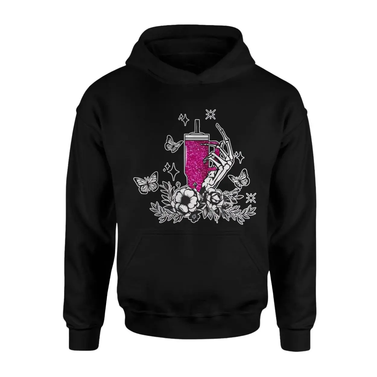 Skeleton Hand Glitter Drink Floral Gothic T Shirt 2 1.jpg