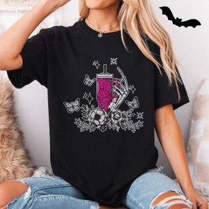 Skeleton Hand Glitter Drink Floral Gothic T Shirt 5 1.jpg