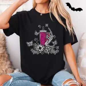 Skeleton Hand Glitter Drink Floral Gothic T-Shirt 11 Skeleton Hand Glitter Drink Floral Gothic T Shirt 5 1.jpg
