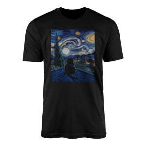 Starry Night Cat Rooftop Art T Shirt 1 1.jpg