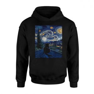 Starry Night Cat Rooftop Art T Shirt 2 1.jpg