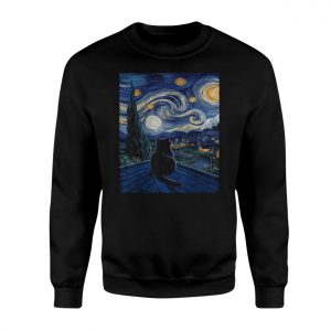 Starry Night Cat Rooftop Art T Shirt 3 1.jpg