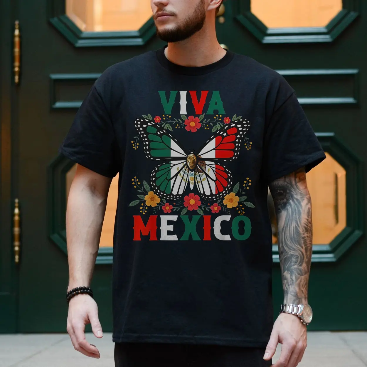 Viva Mexico Butterfly T Shirt Mexican Flag Independence Tee 4 1.jpg