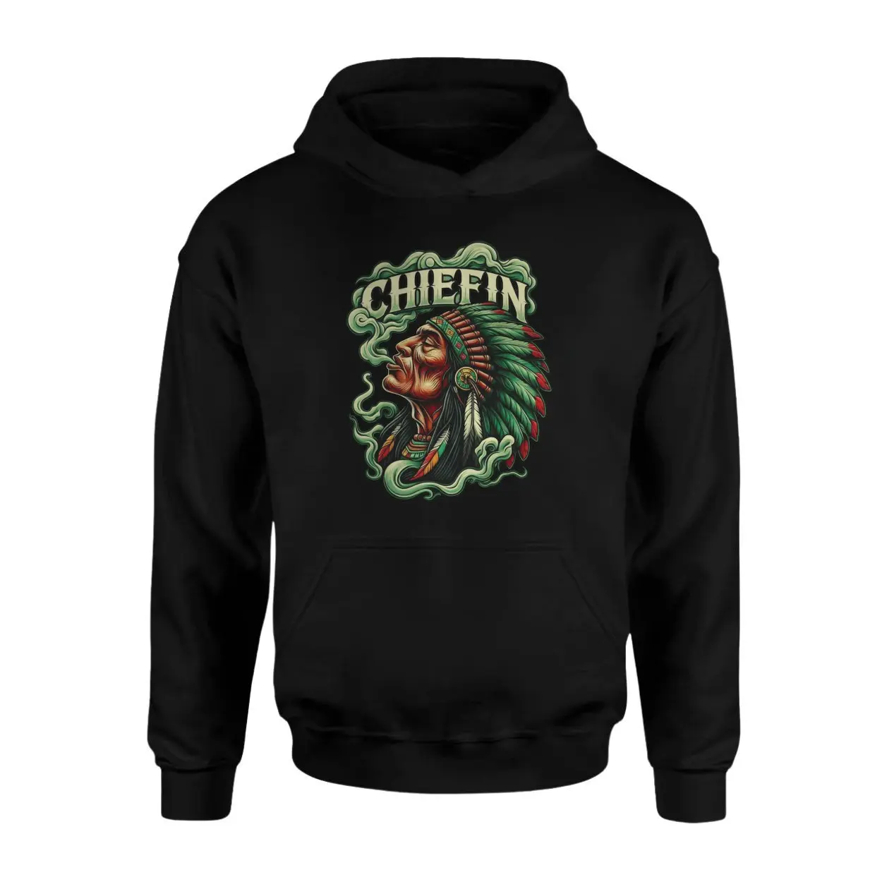 Chiefin Native American Headdress Smoke Art T Shirt 2 1.jpg