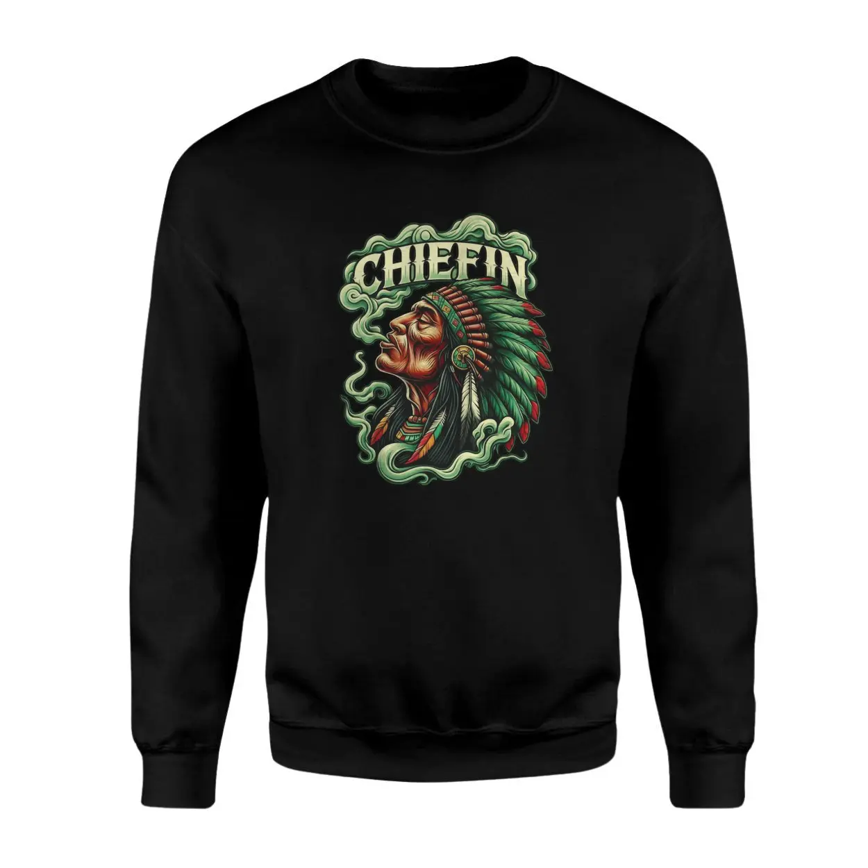 Chiefin Native American Headdress Smoke Art T Shirt 3 1.jpg