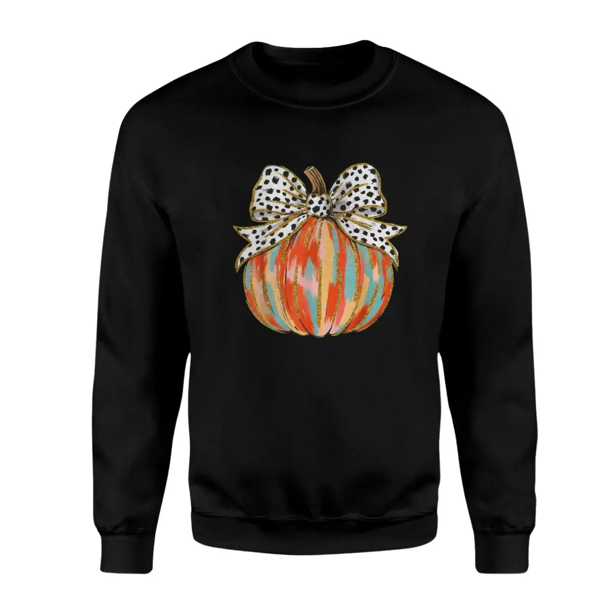 Colorful Pumpkin with Bow Cute Halloween T Shirt 3 1.jpg