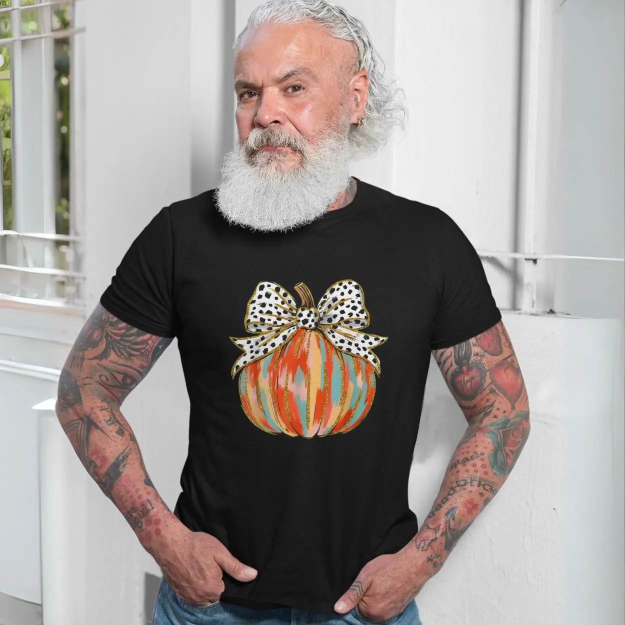 Colorful Pumpkin with Bow Cute Halloween T Shirt 7 1.jpg
