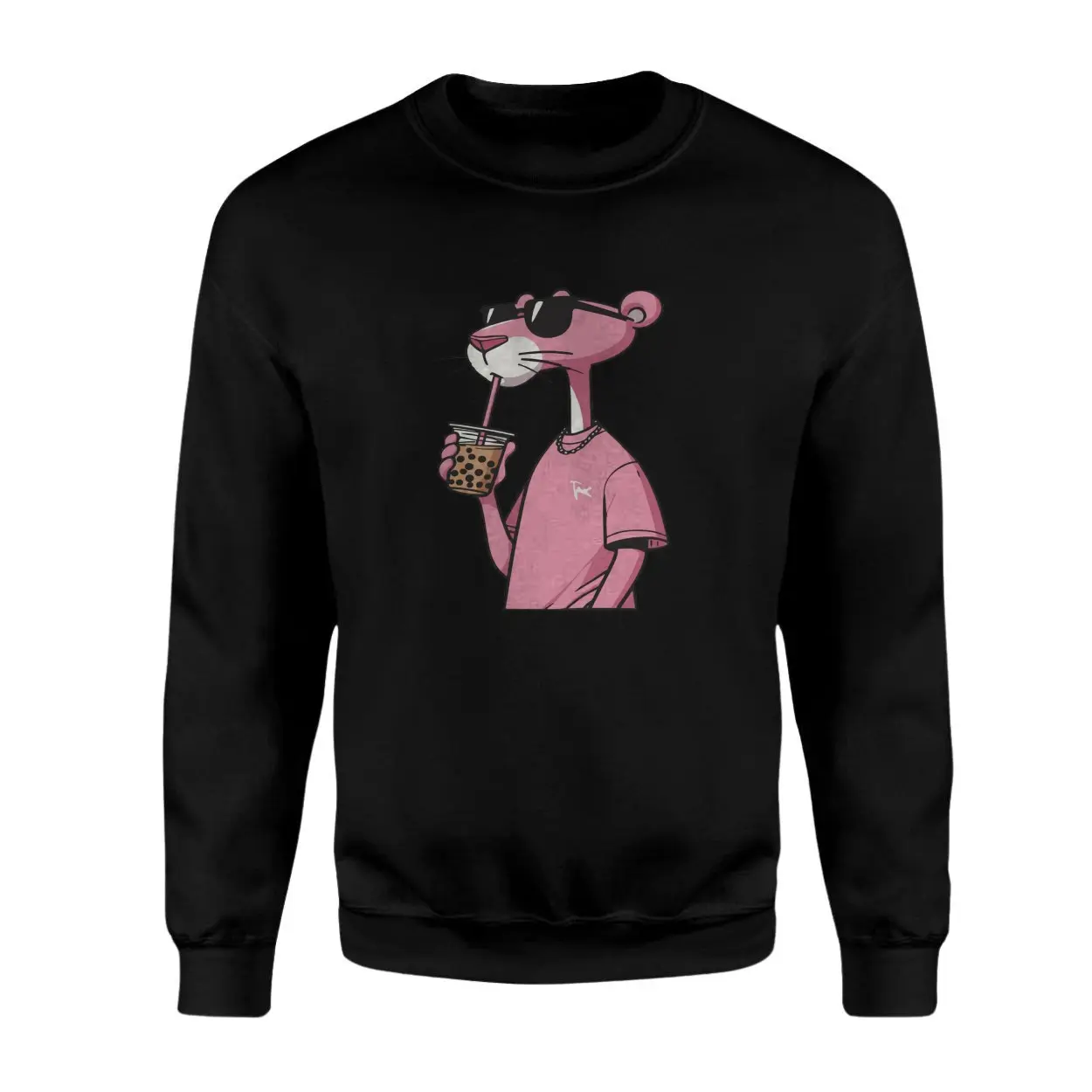 Cool Pink Panther Drinking Boba Tea T Shirt 3 1.jpg