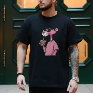 Cool Pink Panther Drinking Boba Tea T-Shirt 9 Cool Pink Panther Drinking Boba Tea T Shirt 4 1.jpg