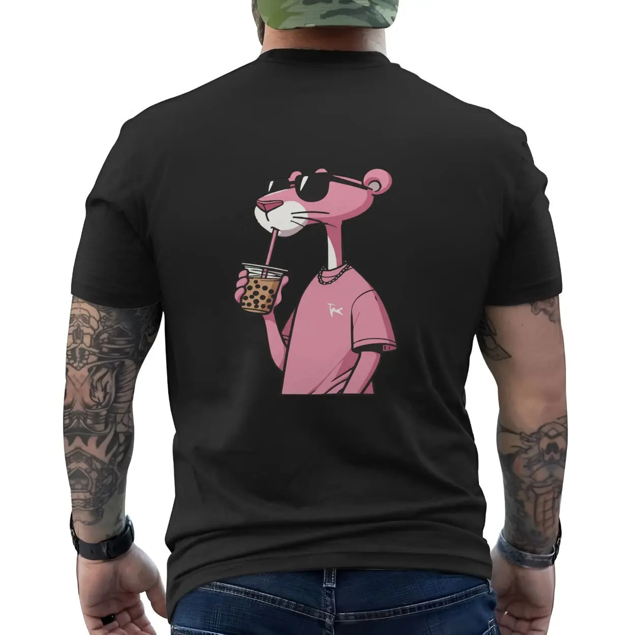 Cool Pink Panther Drinking Boba Tea T Shirt 5 1.jpg